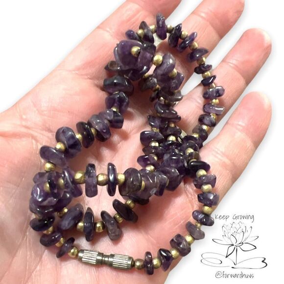 Vintage Hand Made Natural Polished Amethyst Gem Stones 16" Necklace - Picture 4 of 9